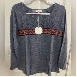 Hayden Los Angeles NEW top with crochet & embroidery, denim blue boho GIFTABLE